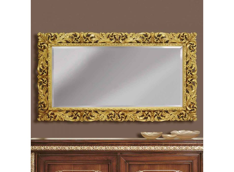 Espejo de pared de madera con líneas modernas hechas a mano en Italia Alex viadurini