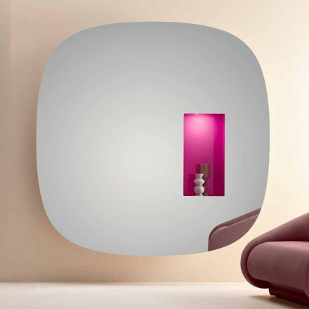 Espejo de pared con luz led y compartimento rosa para sala de estar de diseño minimalista - Matrix viadurini
