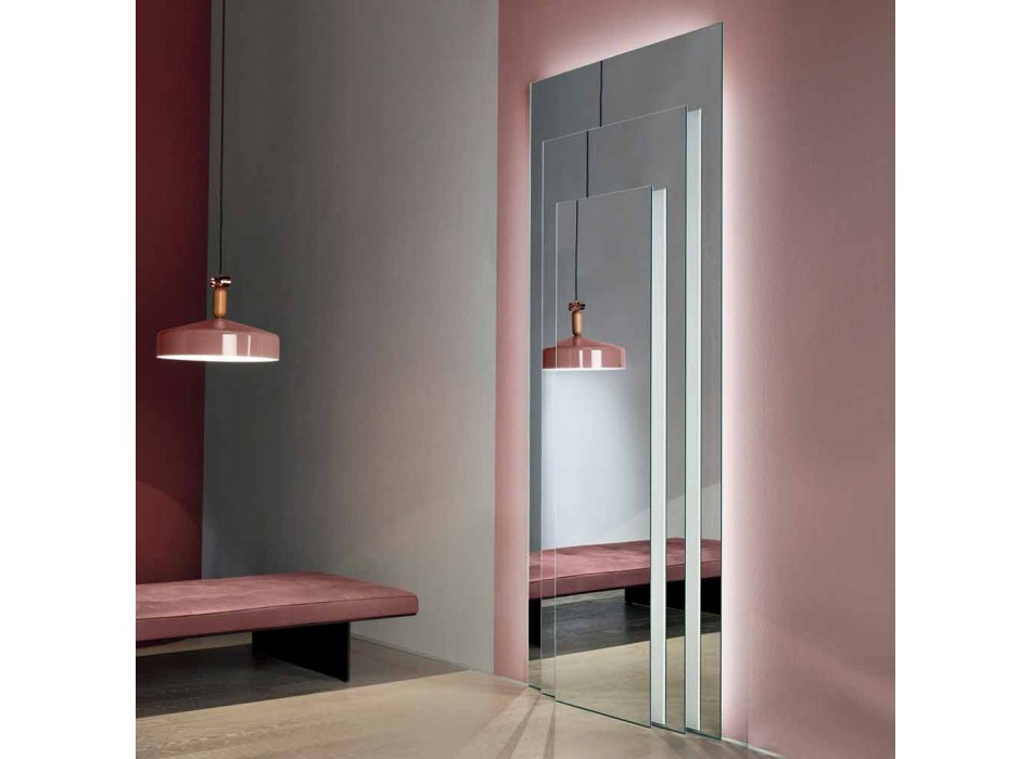 Espejo de pared de piso con luz led y estructura blanca, 3 capas - Plaudio viadurini