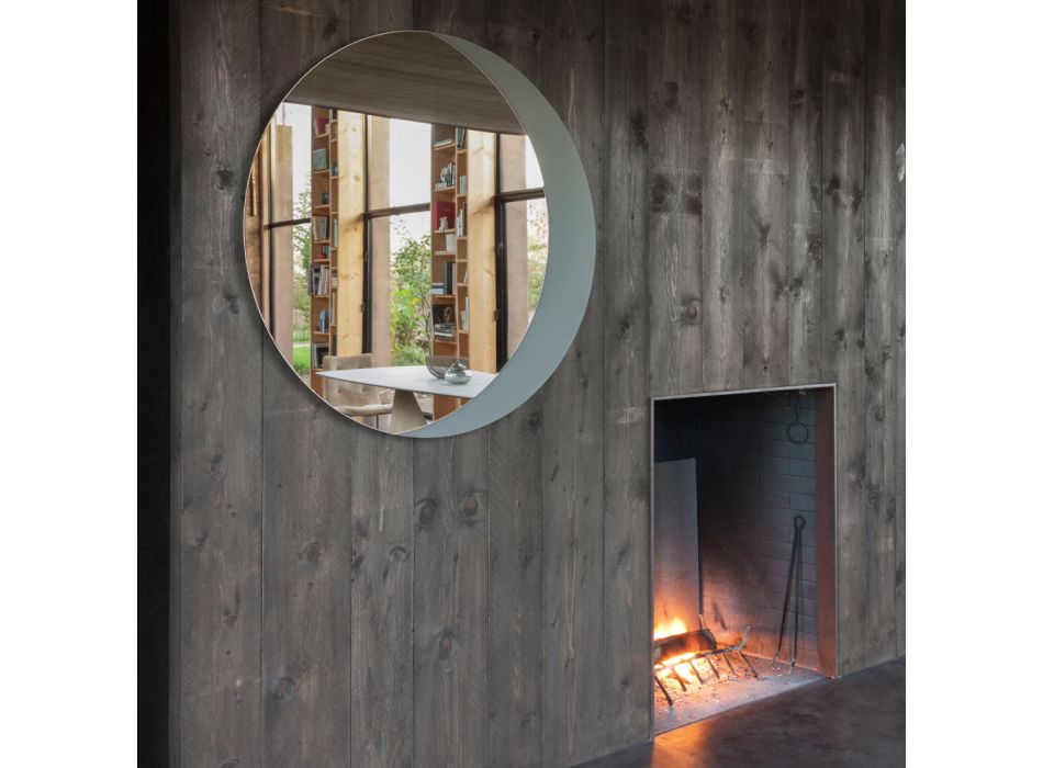 Espejo con fondo de vidrio lacado gris tórtola grabado Made in Italy - Orégano viadurini
