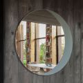 Espejo con fondo de vidrio lacado gris tórtola grabado Made in Italy - Orégano