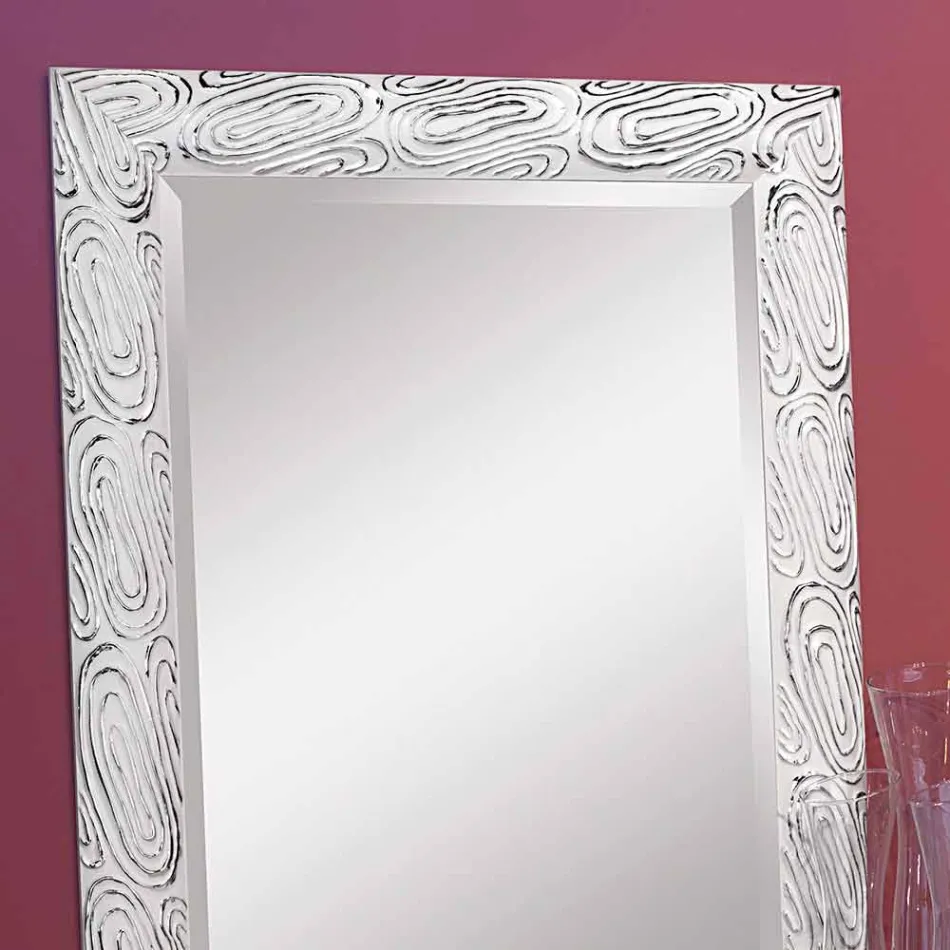 Espejo de pared en oro, blanco y plata de madera Eugenio hecho en Italia viadurini