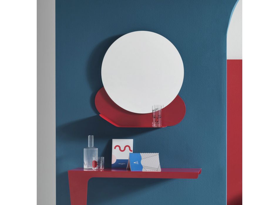 Espejo de pared con repisa de metal en varios colores Made in Italy - Hera viadurini