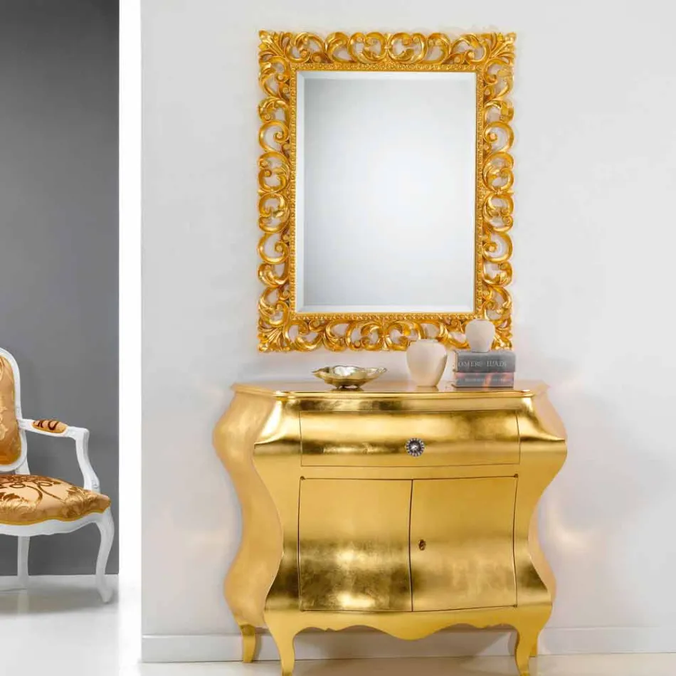 espejo de pared de diseño clásico con acabado en pan de oro de París viadurini