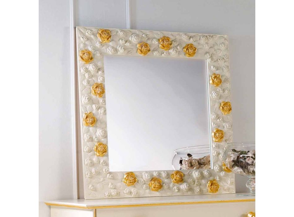 Espejo de pared de diseño decorado con rosas flor viadurini