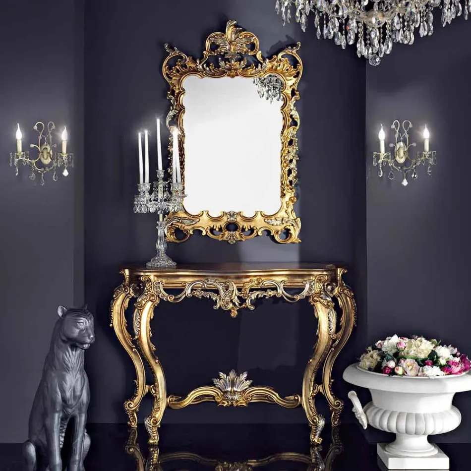 Espejo de pared de madera y mdf hecho en Italia Sobremesa consola Andrea viadurini