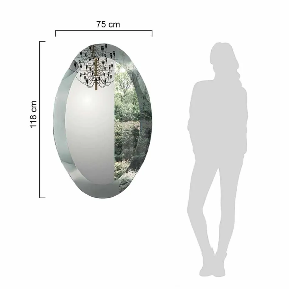 Espejo de pared ovalado de cristal ondulado hecho en Italia - Eclisse viadurini