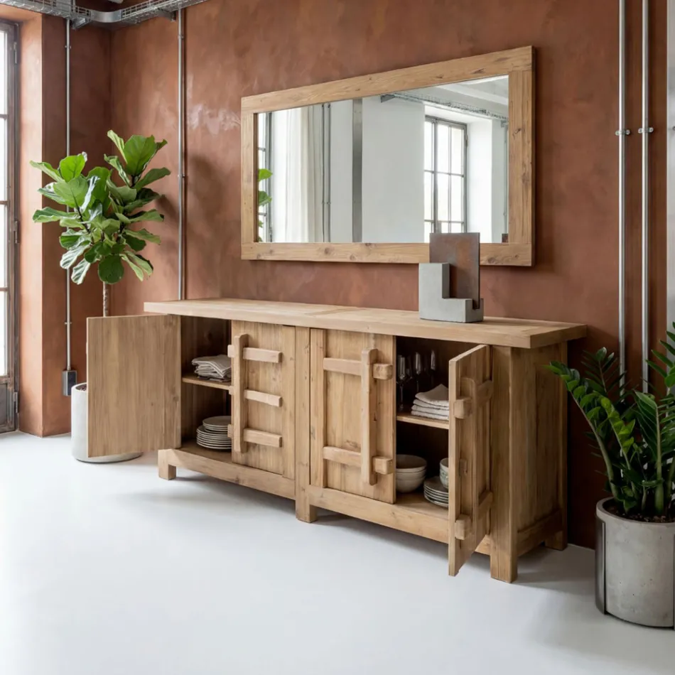 Espejo de madera de pino natural envejecido cepillado - Acerno viadurini