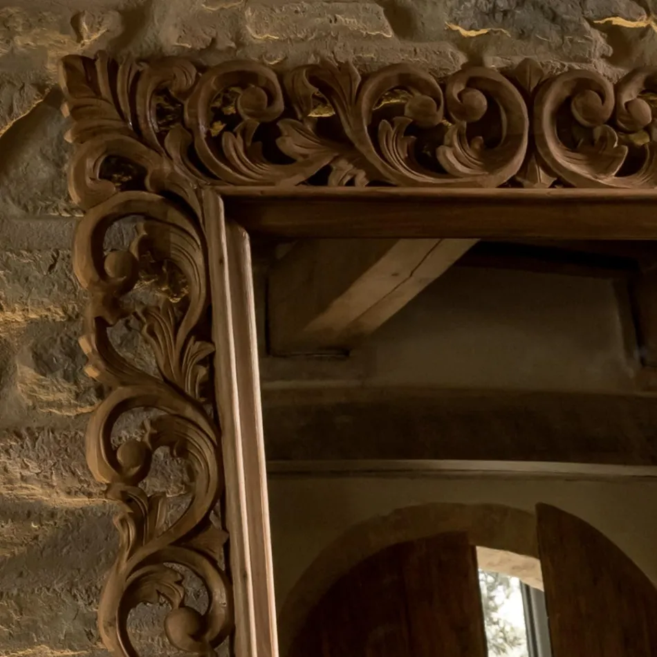 Espejo tallado de madera maciza de teca - Auguste viadurini