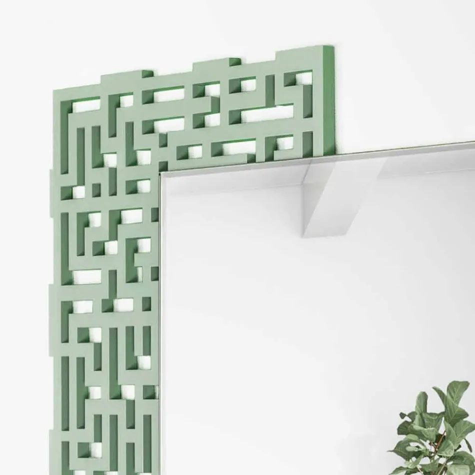 Espejo de pared cuadrado de diseño moderno en madera verde decorada - Laberinto viadurini