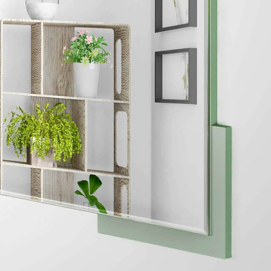 Espejo de pared cuadrado de diseño moderno en madera verde decorada - Laberinto viadurini