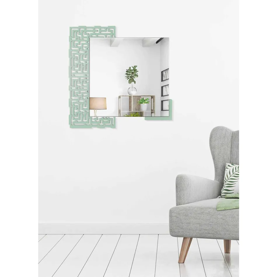 Espejo de pared cuadrado de diseño moderno en madera verde decorada - Laberinto viadurini