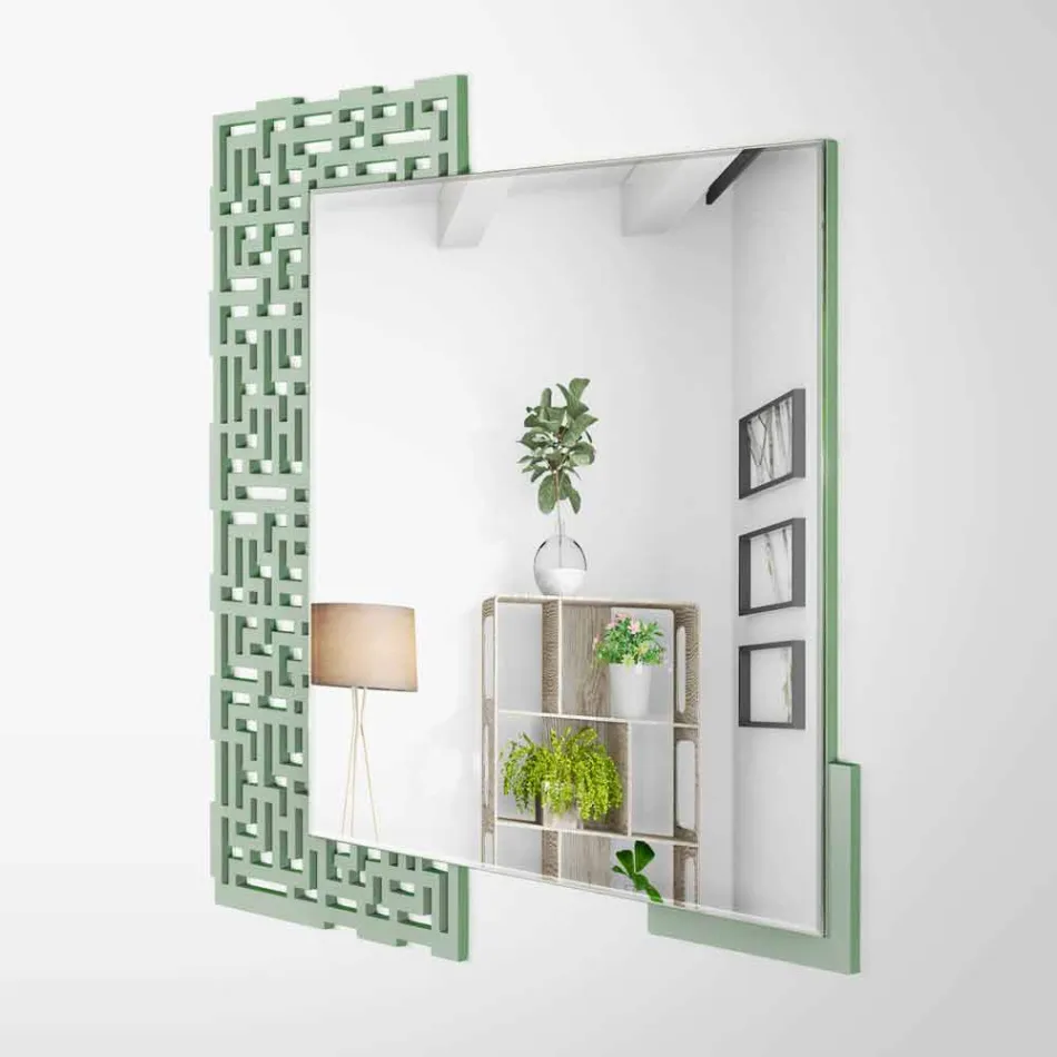 Espejo de pared cuadrado de diseño moderno en madera verde decorada - Laberinto viadurini