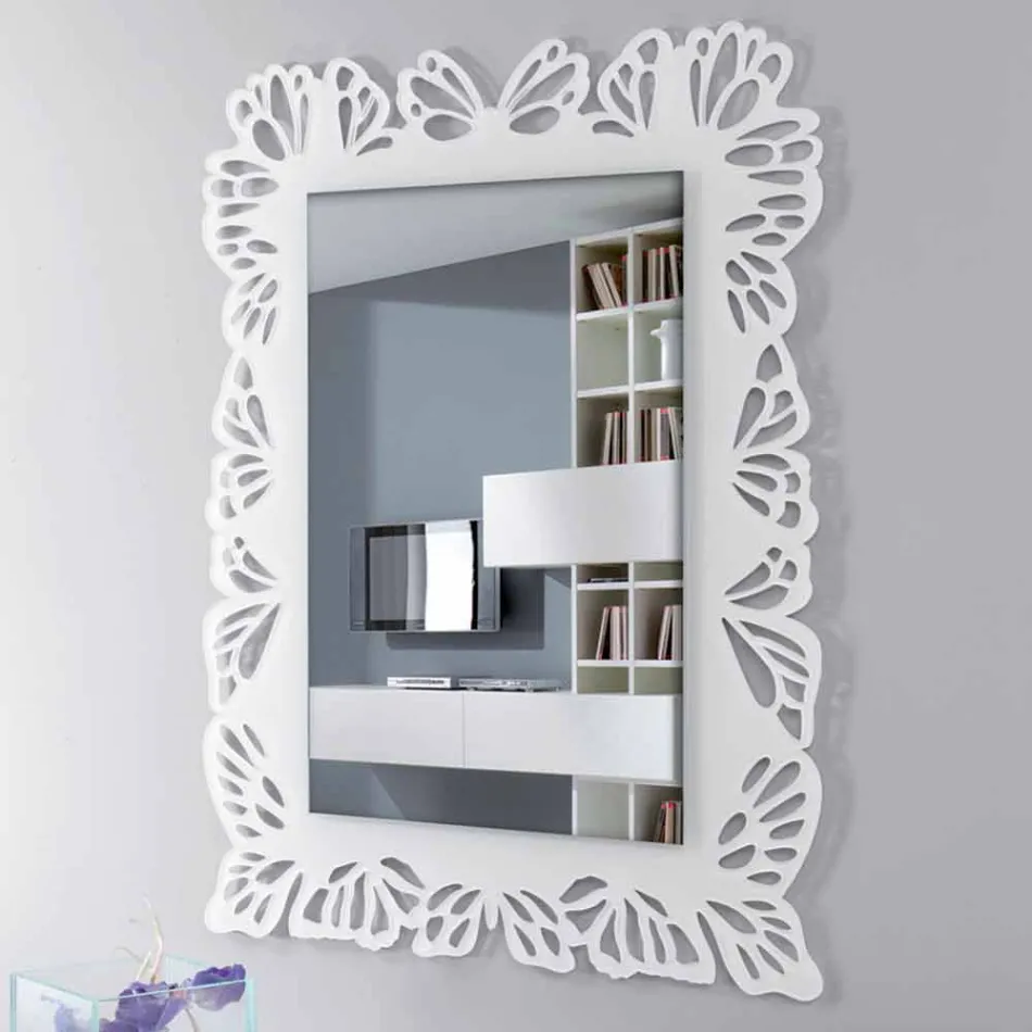Espejo de pared de plexiglás blanco con marco rectangular decorado - Alidifarf viadurini