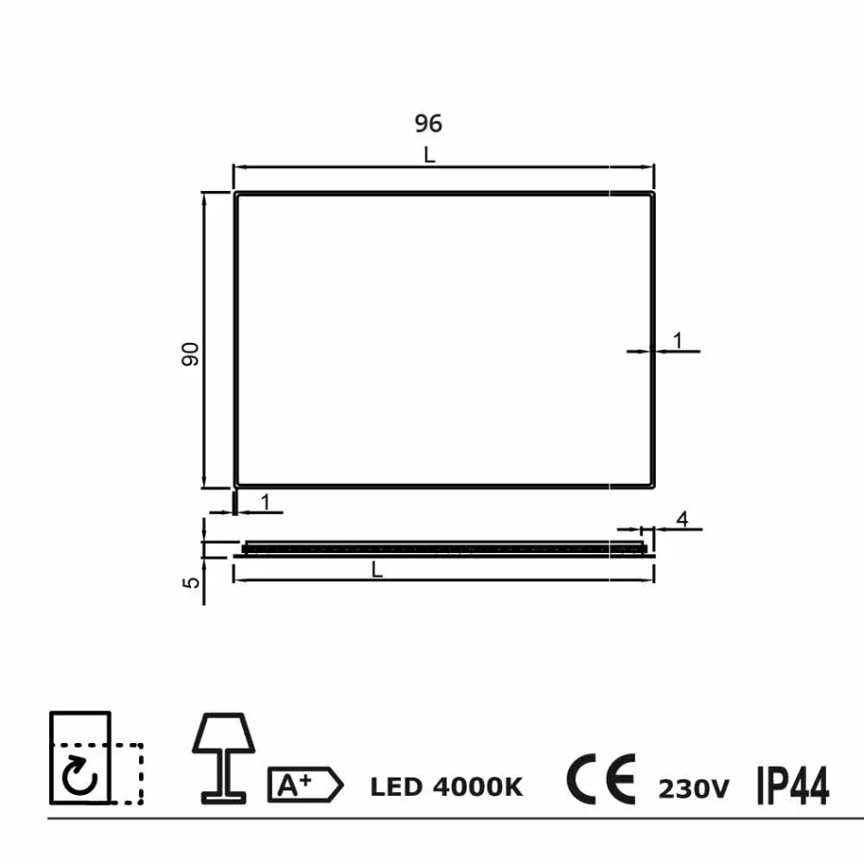 Espejo de pared con bordes esmerilados, iluminación LED, Tessa viadurini