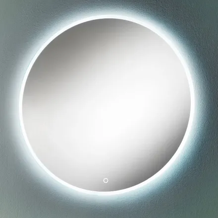 Espejo de pared redondo con borde arenado y retroiluminación LED - Botón viadurini