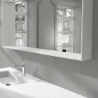 Espejo de pared para baño con luz LED y marco de madera Made in Italy - Geppio viadurini