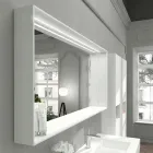 Espejo de pared para baño con luz LED y marco de madera Made in Italy - Geppio viadurini