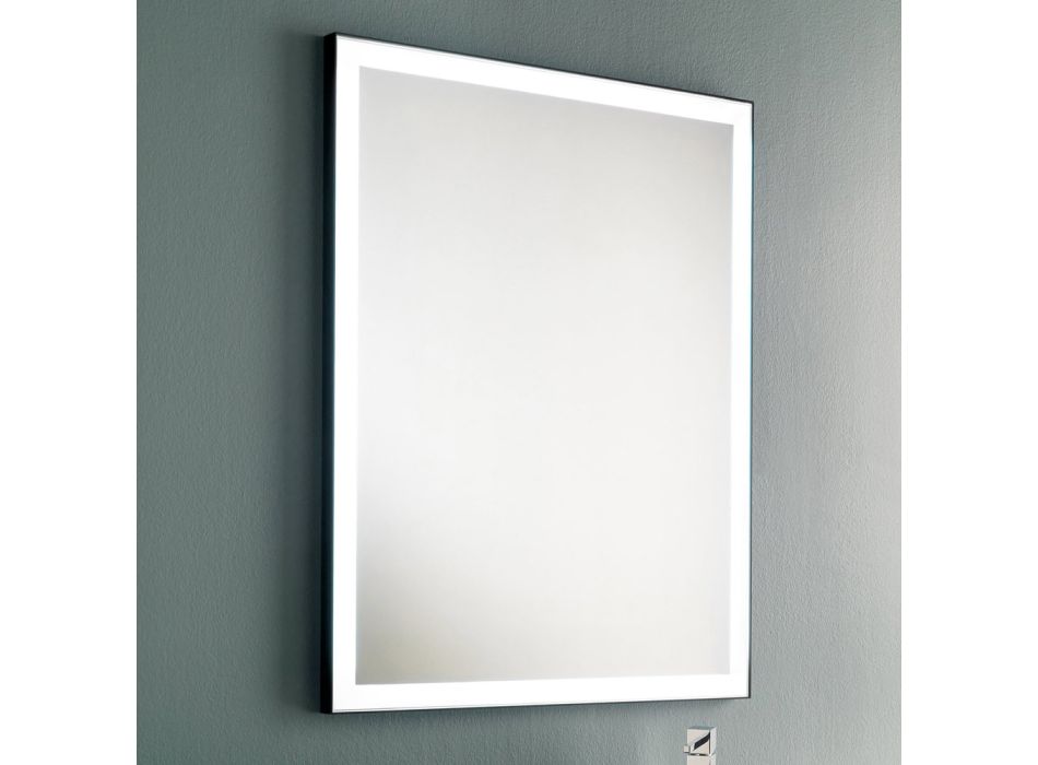 Espejo de pared para baño con marco de metal negro y LED Made in Italy - Chebeo viadurini