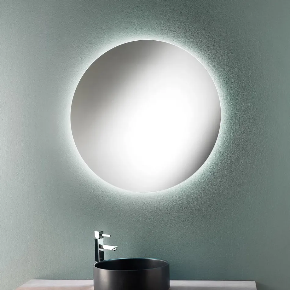 Espejo de baño de pared redondo minimalista con luz LED de 4000K Made in Italy - Roteo viadurini