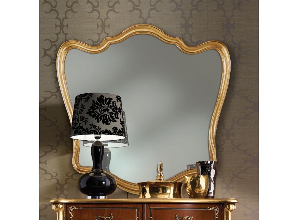 Espejo clásico con marco de madera en forma de pan de oro Made in Italy - Jenny viadurini