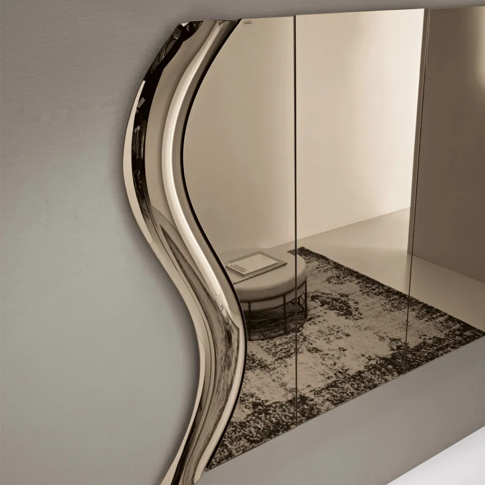 Espejo Sorya color bronce en vidrio fusionado con inserto central. Hecho en Italia. viadurini