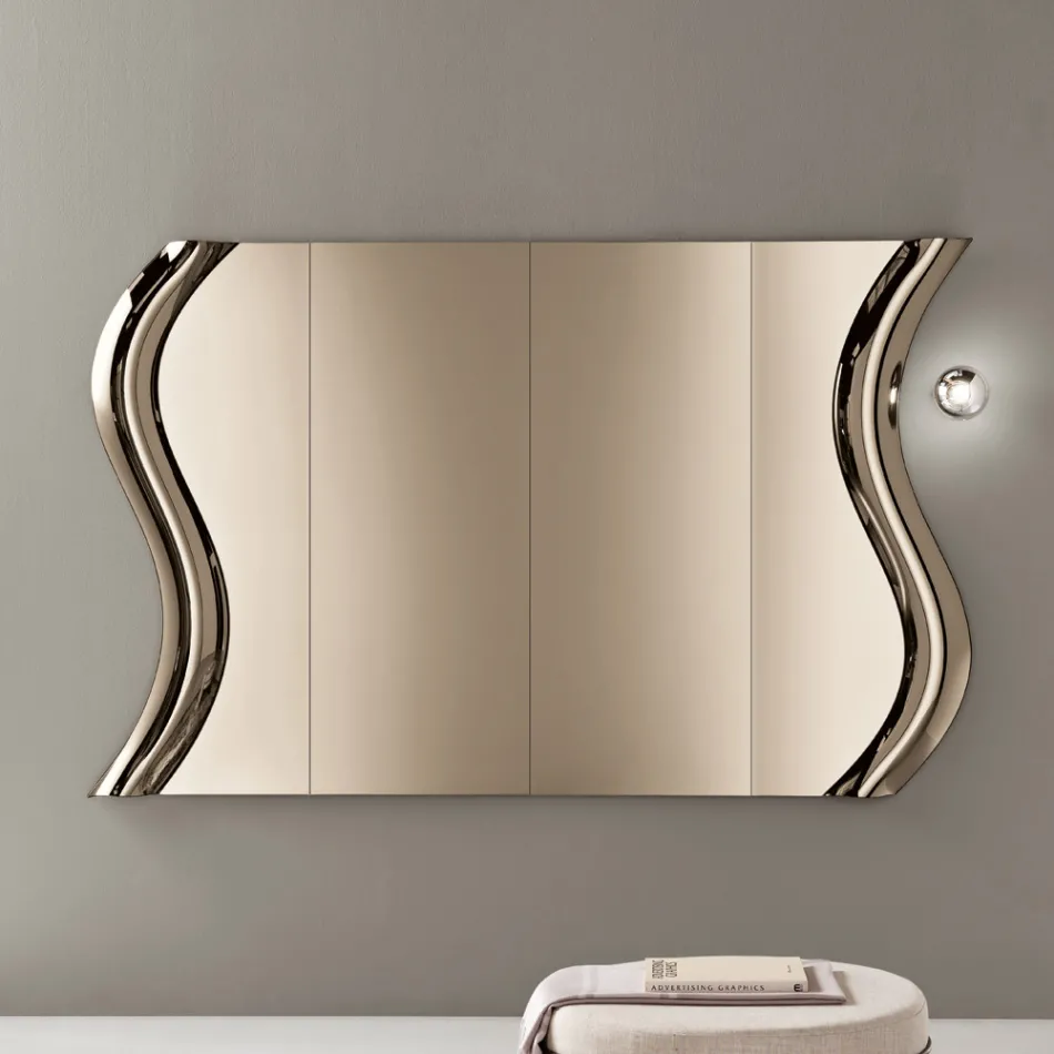 Espejo Sorya color bronce en vidrio fusionado con inserto central. Hecho en Italia. viadurini