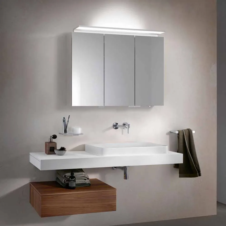 Espejo moderno para gabinete de pared de 3 puertas con estantes internos - Bramo viadurini