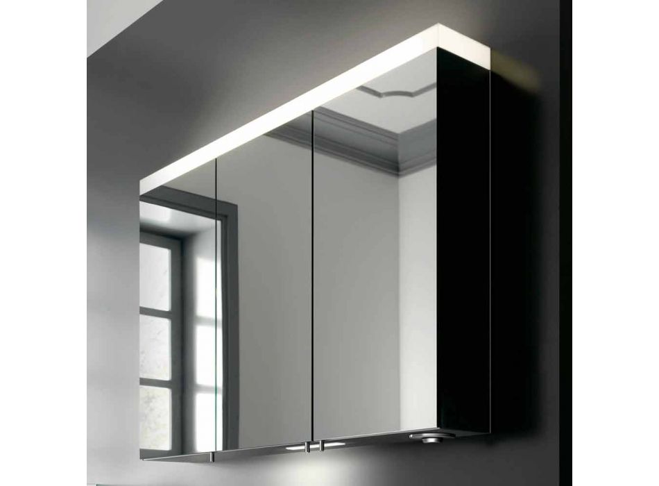 Espejo con almacenamiento de pared con 3 puertas en aluminio pintado plateado - Alfio viadurini