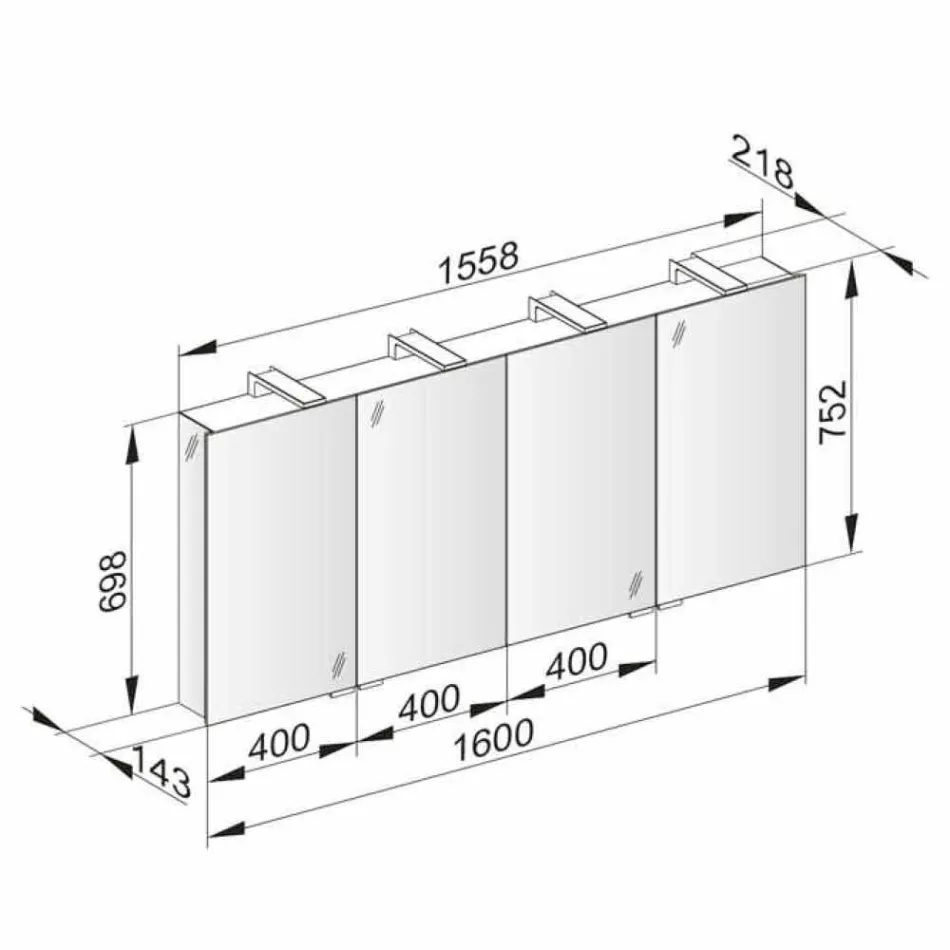 Contenedor de Espejo con 4 Puertas de Cristal con 12 Estantes y 4 Luces LED - Maxi viadurini