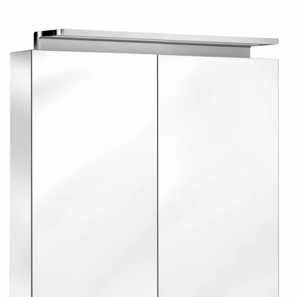 Espejo de pared de 2 puertas con luz LED y tomas de corriente - Bramo viadurini