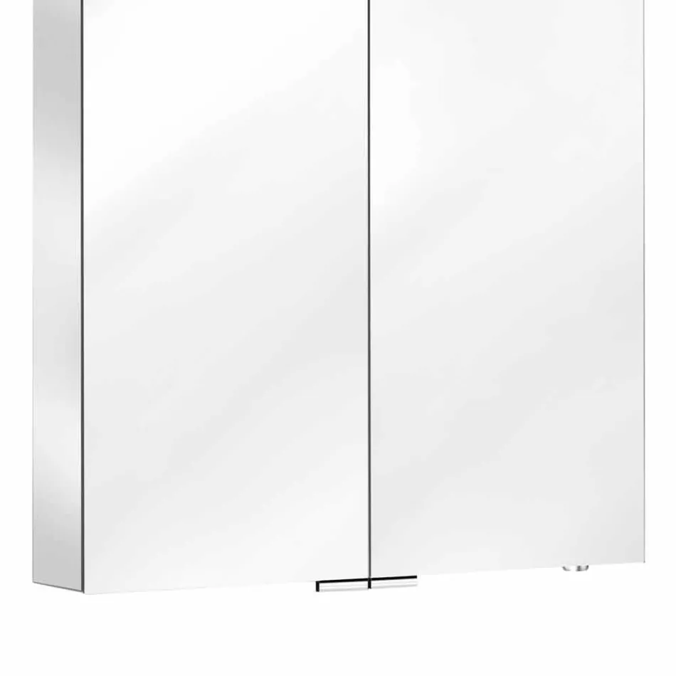 Espejo de pared de 2 puertas con luz LED y tomas de corriente - Bramo viadurini