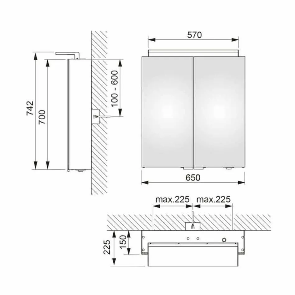 Espejo de pared de 2 puertas con luz LED y tomas de corriente - Bramo viadurini
