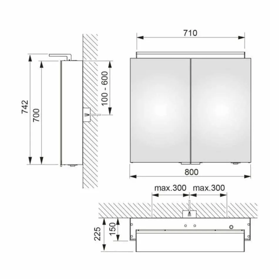 Espejo de pared de 2 puertas con luz LED y tomas de corriente - Bramo viadurini