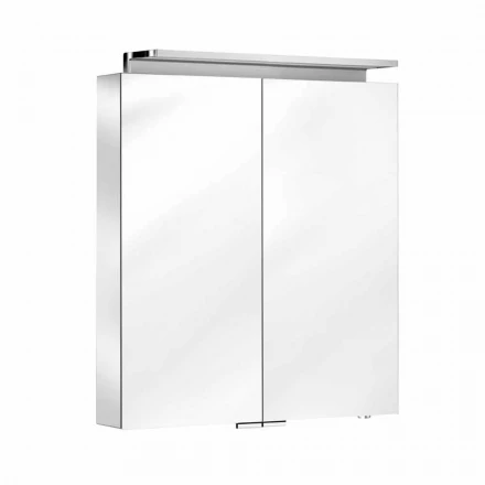 Espejo de pared de 2 puertas con luz LED y tomas de corriente - Bramo viadurini