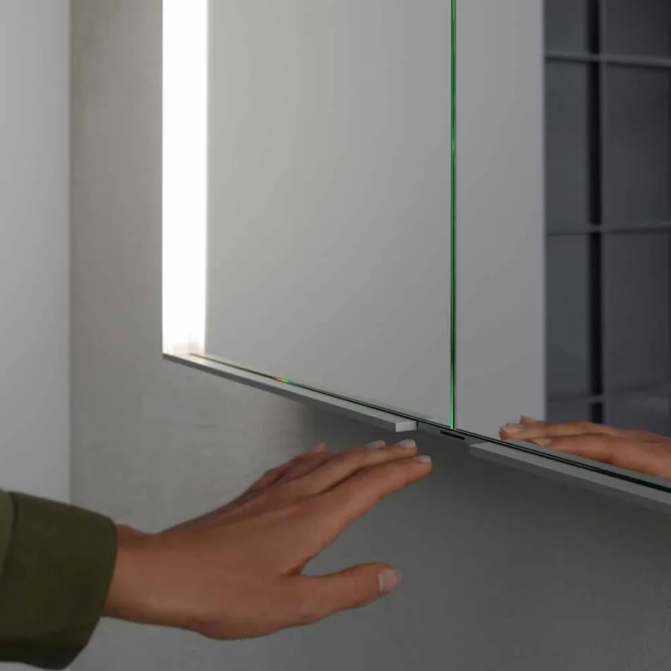 Espejo de pared de aluminio con iluminación LED - Demon viadurini