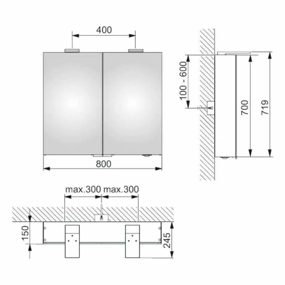 Espejo de pared moderno con 2 puertas e iluminación LED - Trinquete viadurini