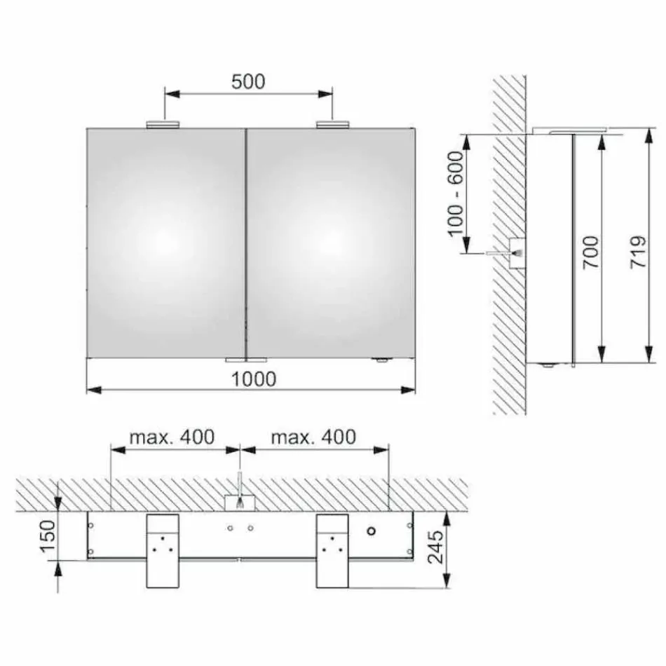 Espejo de pared moderno con 2 puertas e iluminación LED - Trinquete viadurini