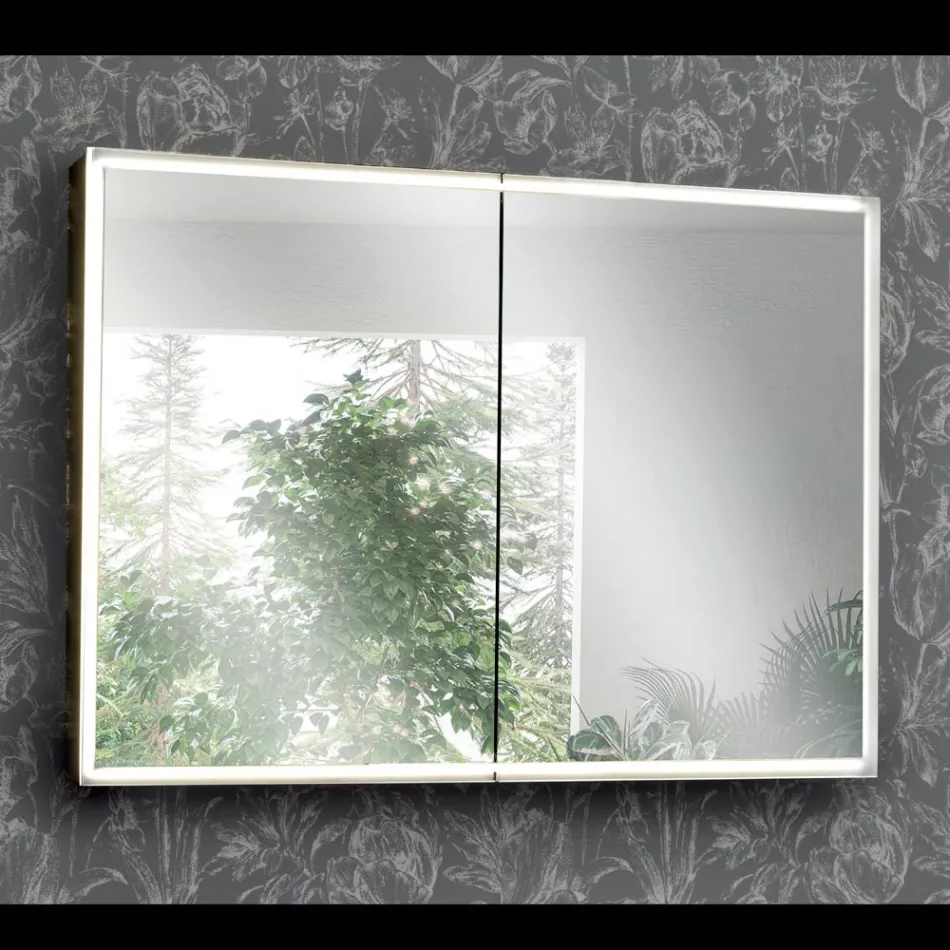 Contenedor de espejo de madera con espejo doble y luces Made in Italy - Darwin viadurini