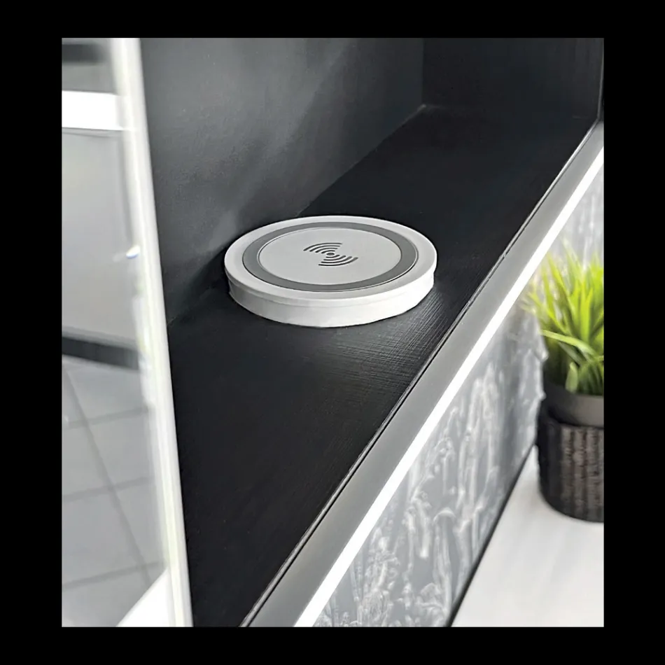 Contenedor de espejo de madera con espejo doble y luces Made in Italy - Darwin viadurini