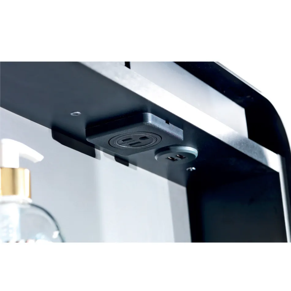 Contenedor de espejo de metal con puerta de doble espejo y luces Made in Italy - Jane viadurini