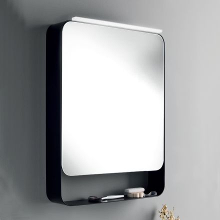 Contenedor de espejo de metal con puerta de doble espejo y luces Made in Italy - Jane viadurini