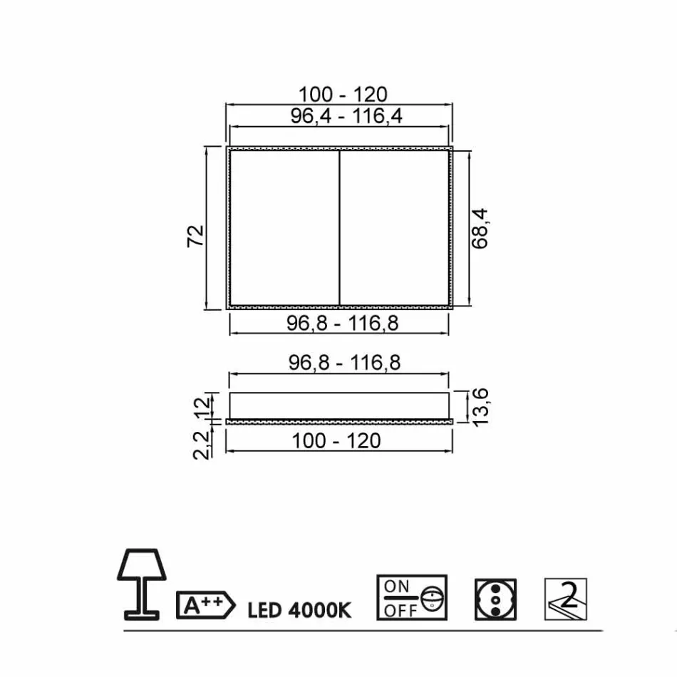 Espejo paquete de LED con un diseño moderno 2 puertas incorporado, Adele viadurini
