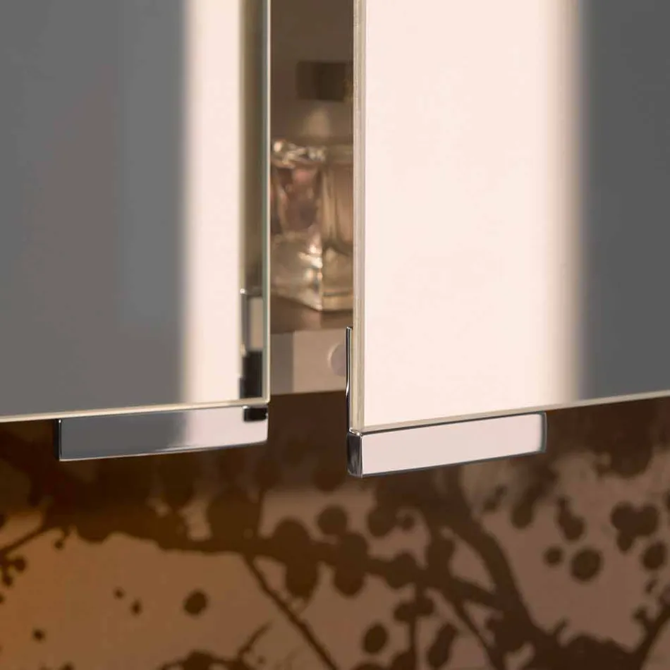 Espejo contenedor moderno con 3 puertas de cristal y 3 luces LED - Maxi viadurini