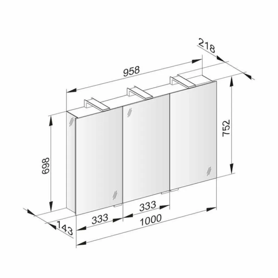 Espejo contenedor moderno con 3 puertas de cristal y 3 luces LED - Maxi viadurini
