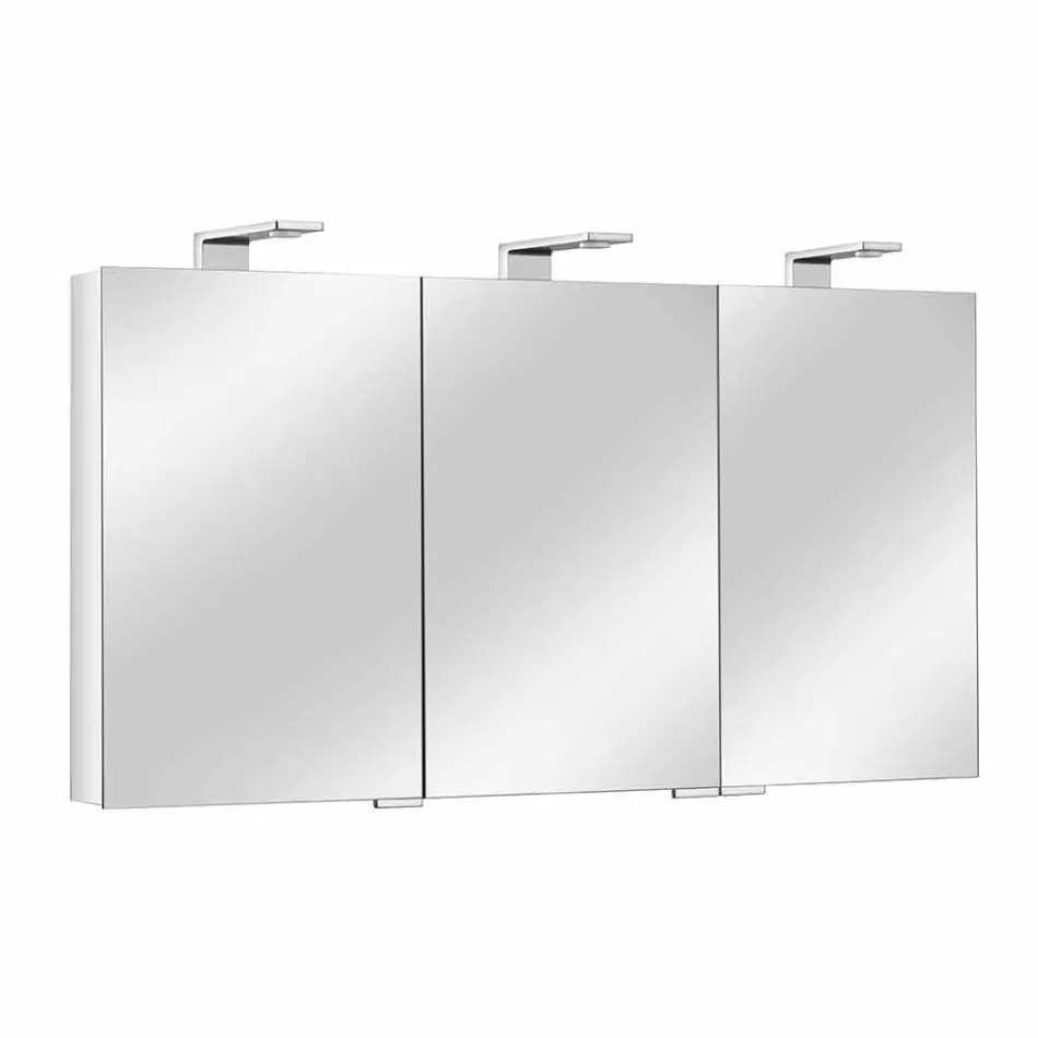 Espejo contenedor moderno con 3 puertas de cristal y 3 luces LED - Maxi viadurini