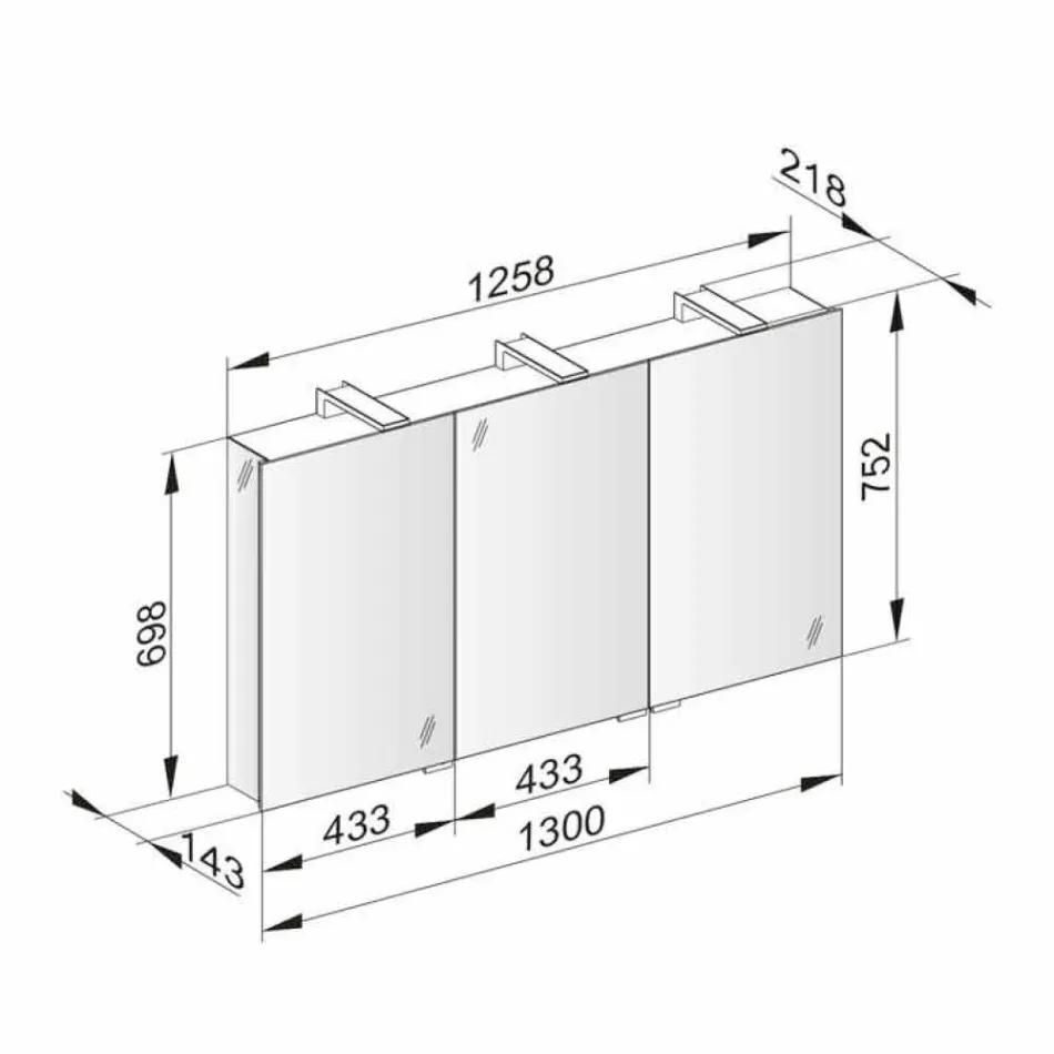 Espejo contenedor moderno con 3 puertas de cristal y 3 luces LED - Maxi viadurini