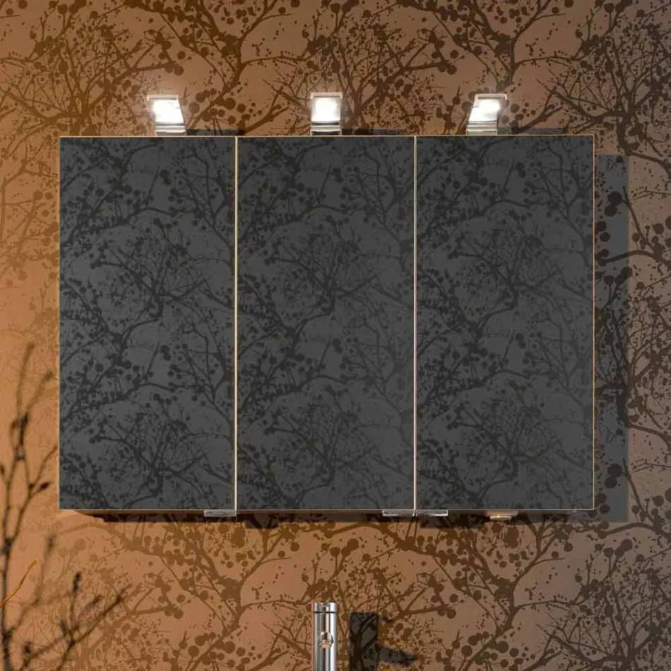 Espejo contenedor moderno con 3 puertas de cristal y 3 luces LED - Maxi viadurini