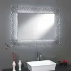 Espejo del baño moderno con marco de vidrio decorativo y luces LED Tara viadurini
