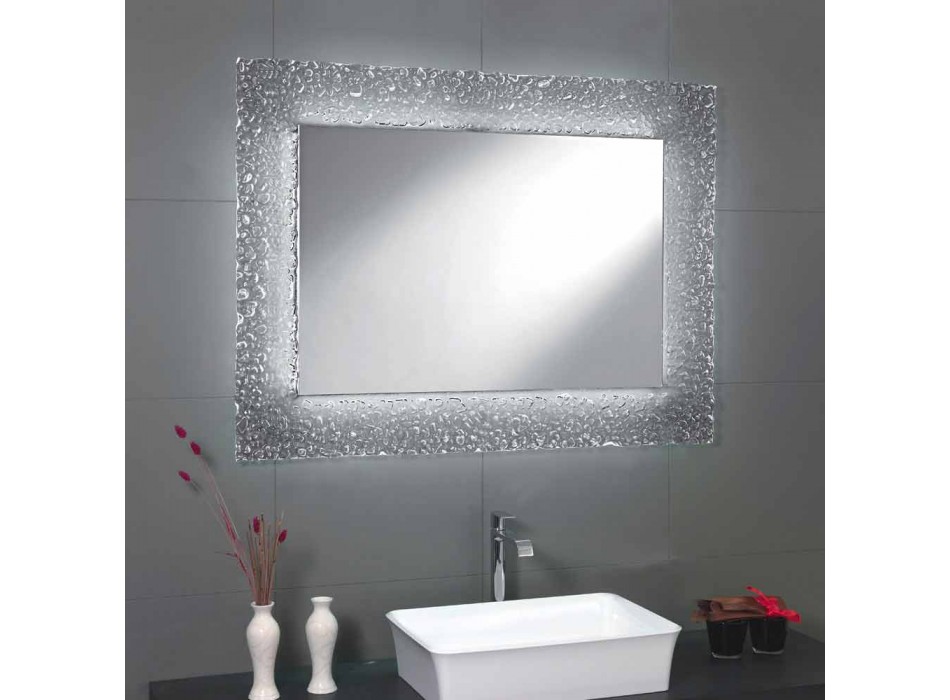 Espejo del baño moderno con marco de vidrio decorativo y luces LED Tara viadurini